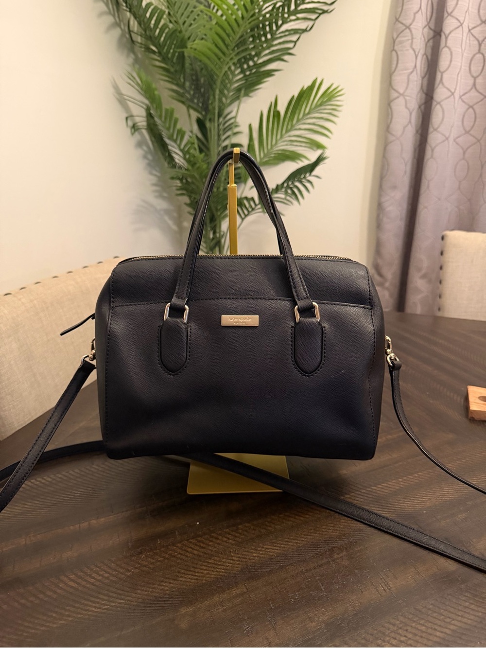 kate spade Black Leather Satchel with Removable Strap